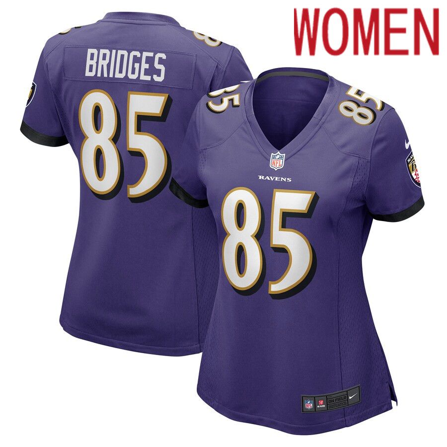 Women Baltimore Ravens 85 Shemar Bridges Nike Purple Player Game NFL Jersey